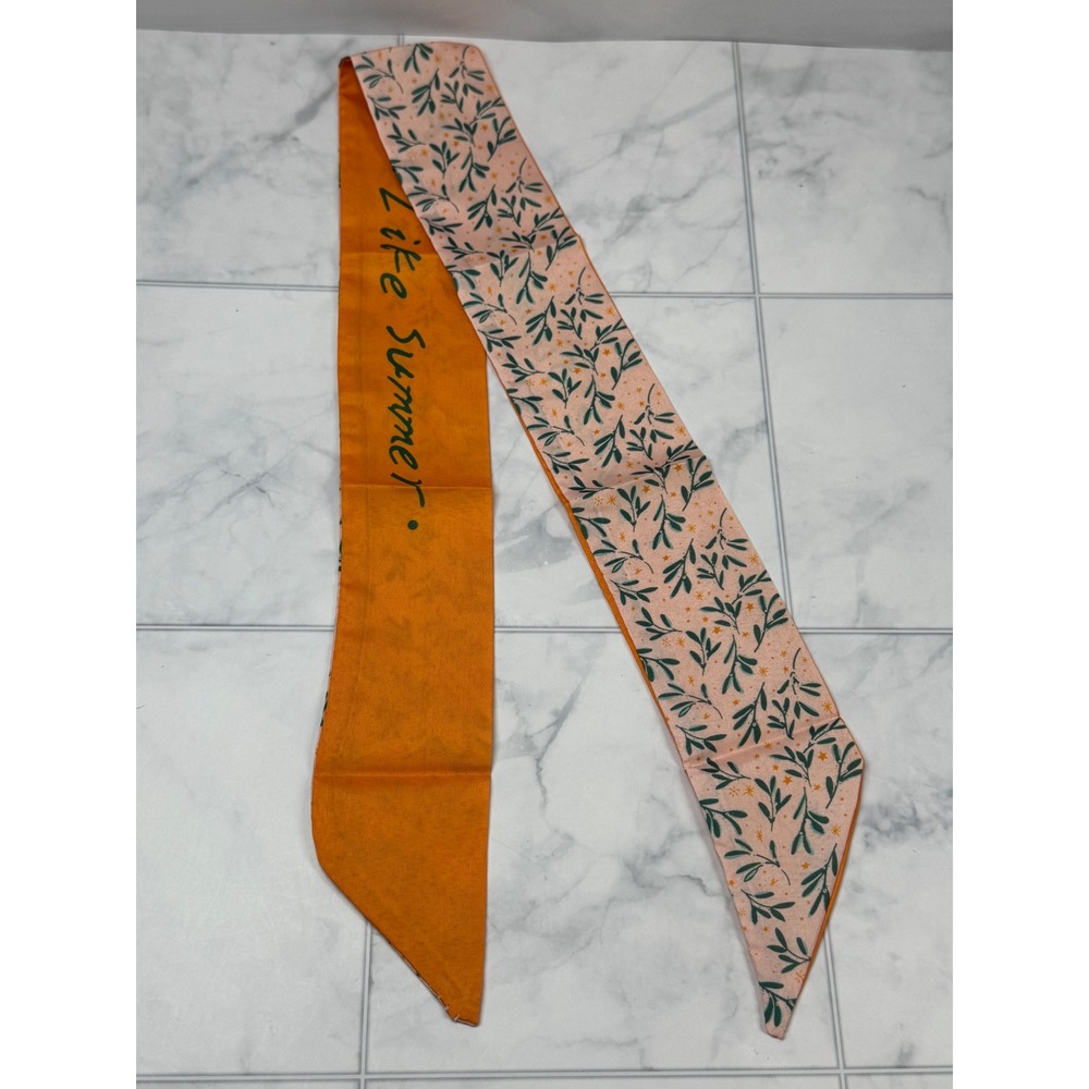 Yiwu Reversible Skinny Scarf Orange Pink Floral Like Summer Hair Neck Tie New